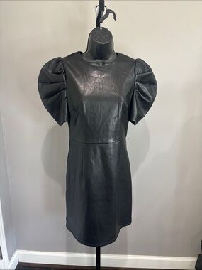 TCEC Black Faux Leather Mini Dress with Puff Sleeves Size Small